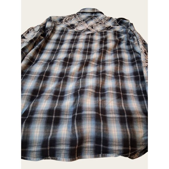 Men’s Western Plaid Long Sleeve Snap Button Shirt Medium Embroidered - Picture 10 of 12